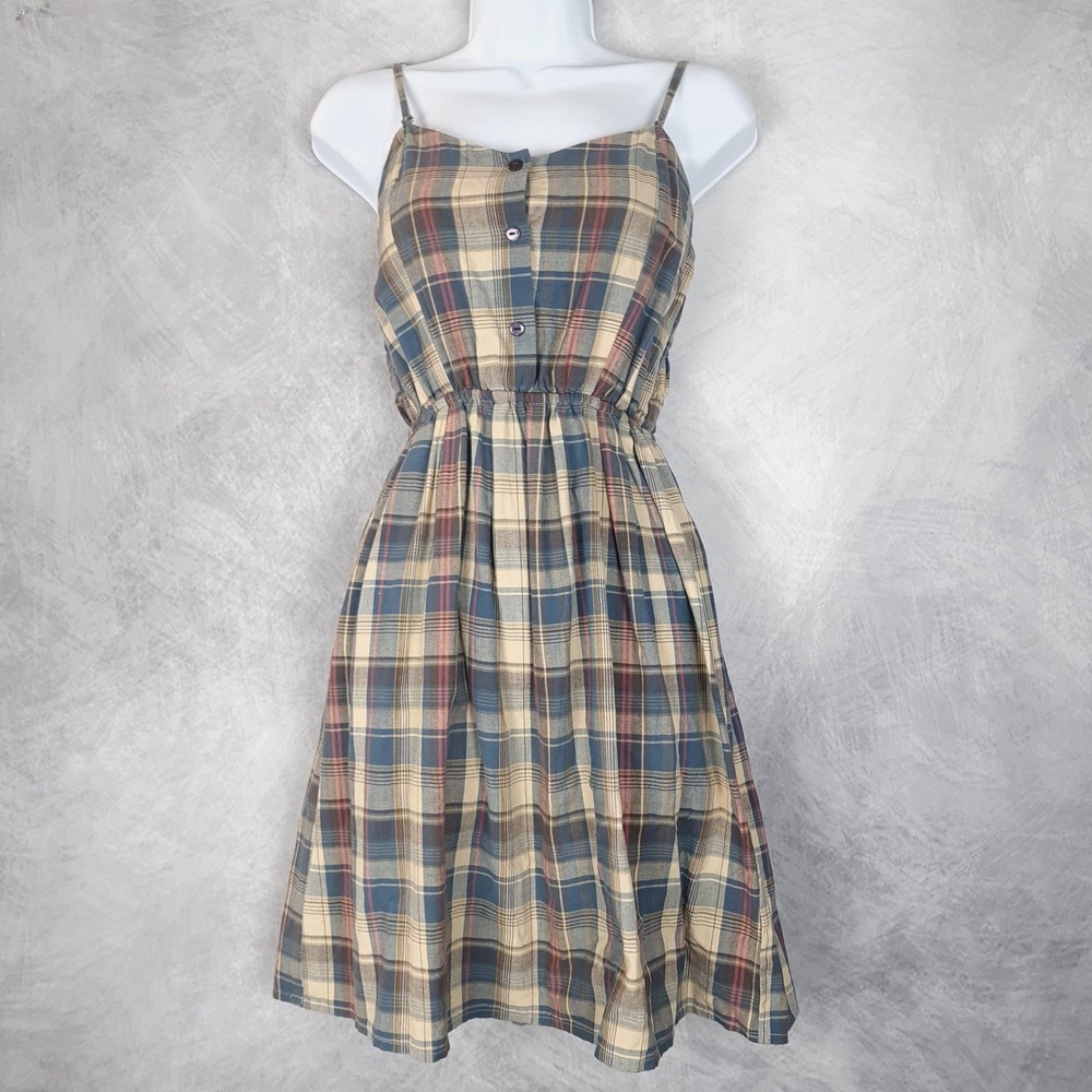 Vintage Delias Dress Womens Medium Multicolor Plaid Academia Y2K 90s Sun Dress